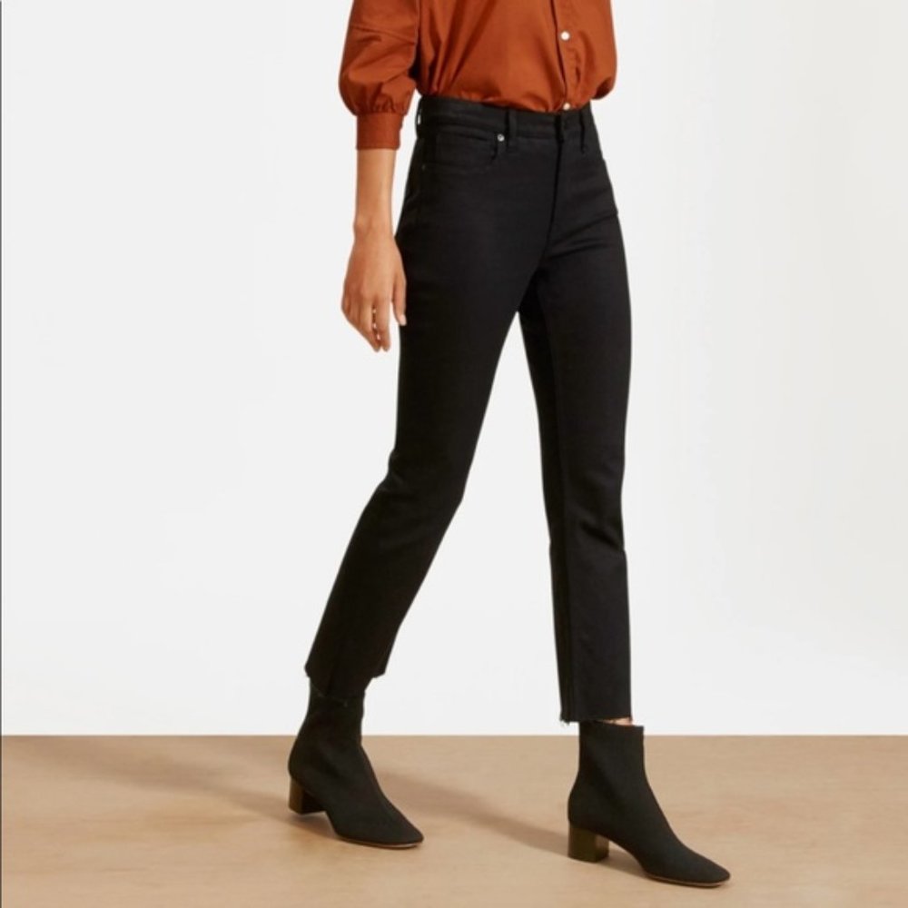 Everlane The Kick Crop Black Raw Hem Jeans Size 27